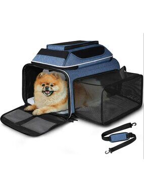 NIB Expandable Pet Carrier 17"x11"x9.5" – Airline Approved, Small Dogs/Cats, Blu